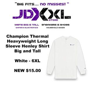 Champion Thermal Heavyweight Long Sleeve Henley Shirts Big and Tall WHITE
